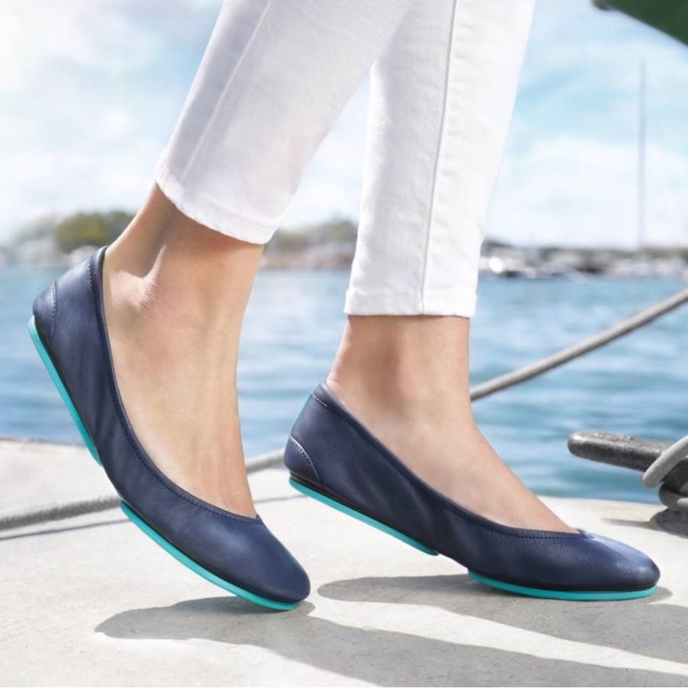 Tieks California navy foldable soft leather ballet flats size 7